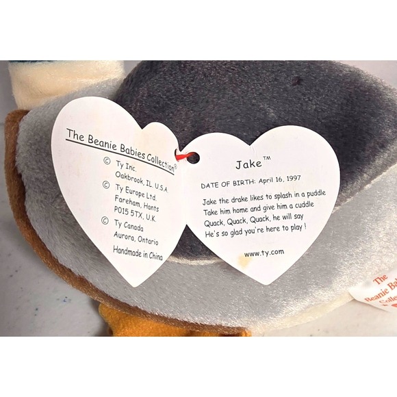 Rare Ty Beanie Baby Jake the Mallard Duck Stuffed Animal 1997 with tag errors - Picture 3 of 6